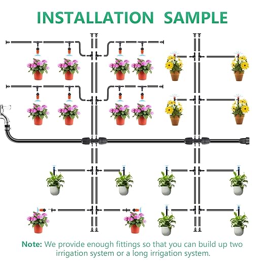 256FT Drip Irrigation System Kit 163PCS Automatic Garden Watering Misting System with 1/4 Distribution &amp 1/2 Hose Tubing and Accessories for Greenhouse Yard Lawn Plant