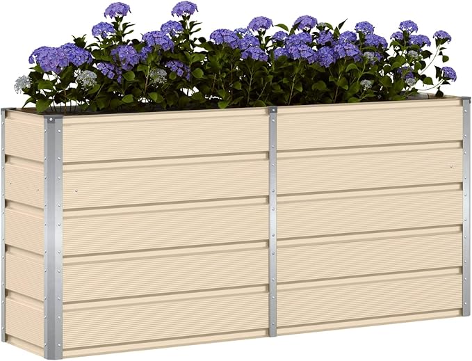 Outdoor Metal Raised Garden Bed Steel Planter Box for Gardening Vegetables Fruits Flowers Easy Assembly 62.99 x 15.75 x 29.53 in Ivory-751