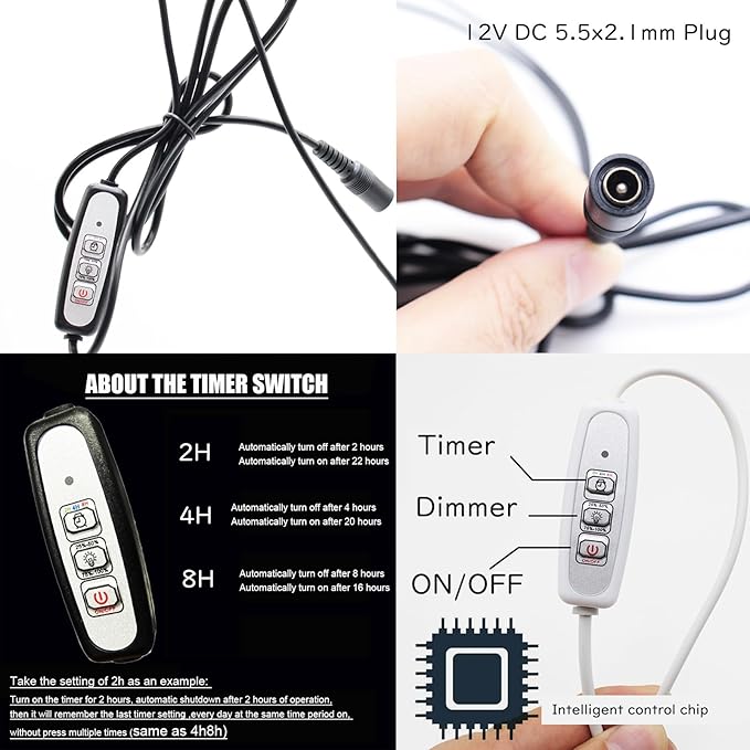12V Dimmable Outdoor LED Spotlight Waterproof Clip Security Tree Spotlights Adjustable IP65 Mini Clip Lamp Plug-in Dimmer Timer Cord for RV Camper Billboards Courtyard 5W Warm White