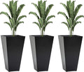 Set of 3 Tall with Drainage Hole 28 Outdoor Flower Pots Indoor for Porch Patio and Deck Black