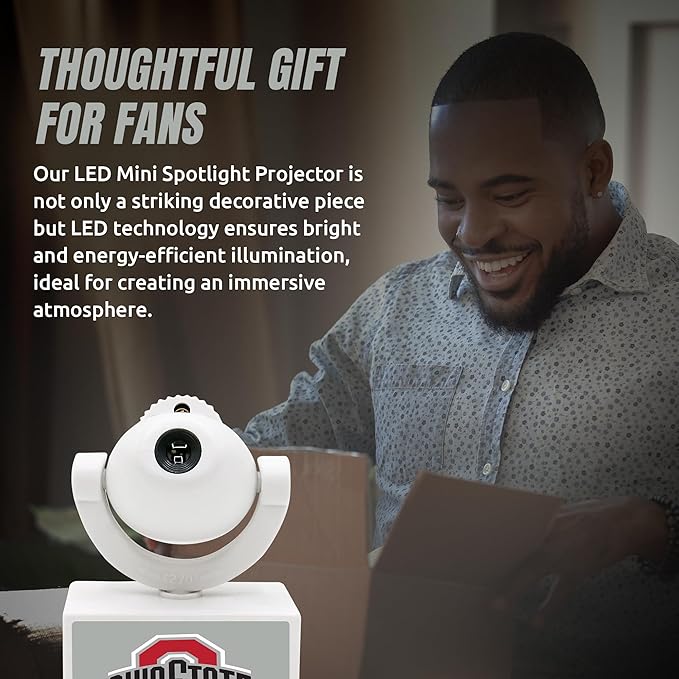 Sporticulture NCAA American Football Ohio State Buckeyes - Adjustable Led Mini Spotlight Projector with 6 Team Logo Designs - Portable &amp Rechargeable Spotlight - Battery-Operated - 4.375” x 3.125”