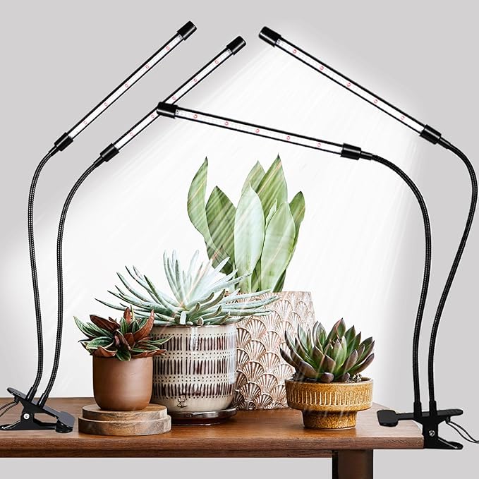 Black Grow Lights for Indoor Plants 168 LEDs Clip Plant Lights Full Spectrum LED Plant Growing Lamps with Flexible Gooseneck 4/8/12/18H Timer 3 Spectral Modes 10 Dimmable Levels 2Head x 2 Pack