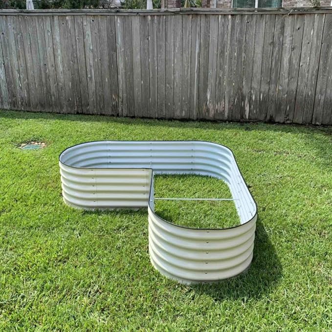 Vego garden 17 Tall L-Shape Raised Garden Bed Metal Raised Planter Bed for Vegetables Flowers Ground Planter Box Standard Size