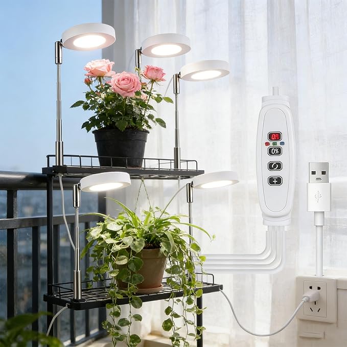 3.5 Inch LED Plant Light Featuring 10 Levels Dimming 3 Spectrum Modes Automatic Daily Timer Telescopic Design Flexible Height USB Compatibility Power Banks Rotatable Lamp