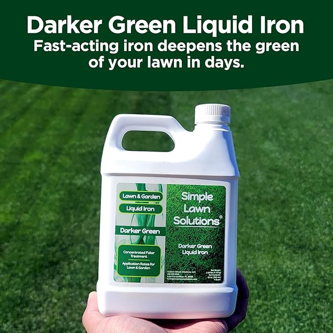 Simple Lawn Solutions - Liquid Iron Fertilizer Darker Green - Chelated Micronutrients - Concentrated Green Booster for Turf Grass Indoor Plants and Outdoor Garden (32 Ounce)