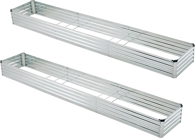 12x2x1ft(2 Pack) Galvanized Raised Garden BedOutdoor Planter Box Metal Patio Kit Planting Bed for Vegetables Flowers HerbSilver