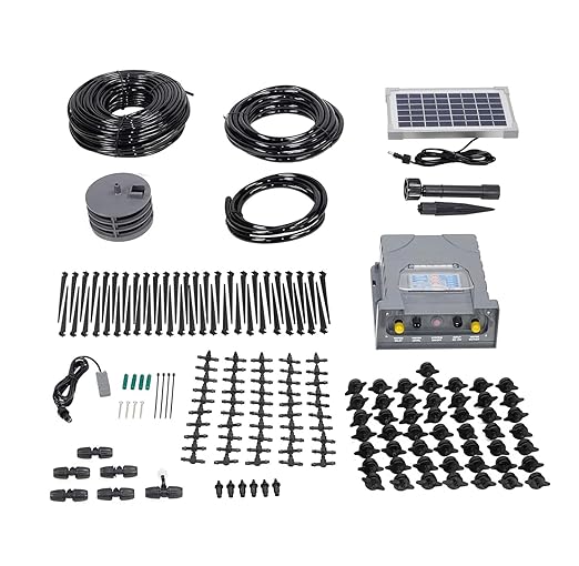 AEO Solar-Powered Automatic Watering Drip Irrigation System 50 Drippers 155 ft for Balcony Greenhouse Raised Garden Bed