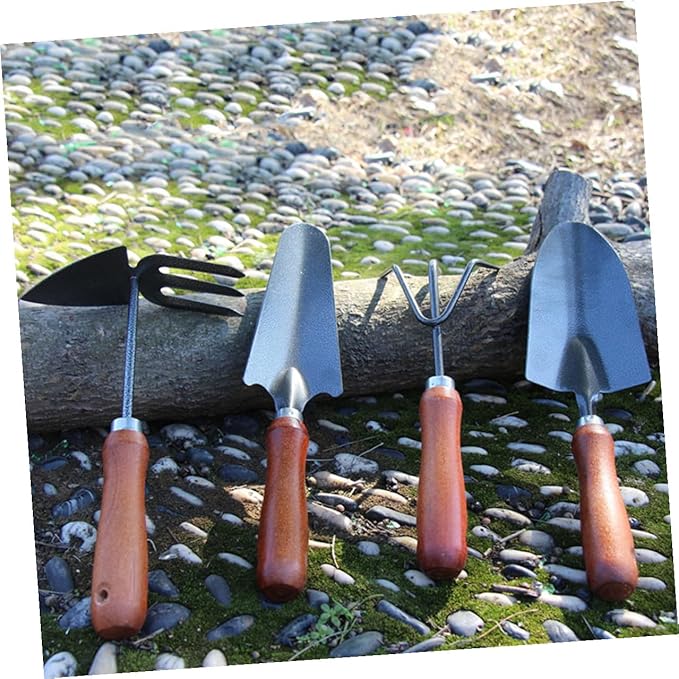 NUOBESTY 4pcs Mini Garden Tool Set with Thickened Iron Stoving Varnish Shovels and Wooden Handles for Planting and Pot Gardening
