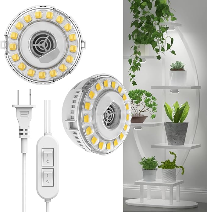 SANSI Puck Grow Light with Timer Auto On Off 4 8 12 Hrs 4-Level Dimmable Dimmable Grow Light Bulb 5W Full Spectrum with Remote Control Auto On Off Timing 4 8 12 Hrs