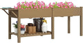 Outsunny Raised Garden Bed Wood Elevated Planter Box with Side Table Bottom Shelf Outdoor Raised Planter with Bed Liners Drainage Holes for Vegetable Flower 81.5 x 23 x 31 in Carbonized Brown