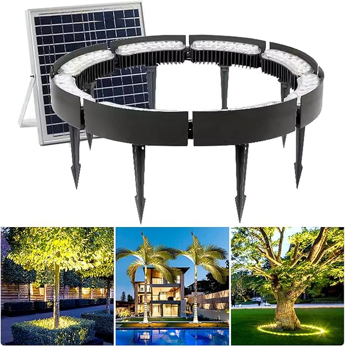 Solar Garden Lights Low Voltage Landscape Tree Ring Lights Landscape Spotlights for Palm Tree Planters Lawn(White 6000KPack of 8)