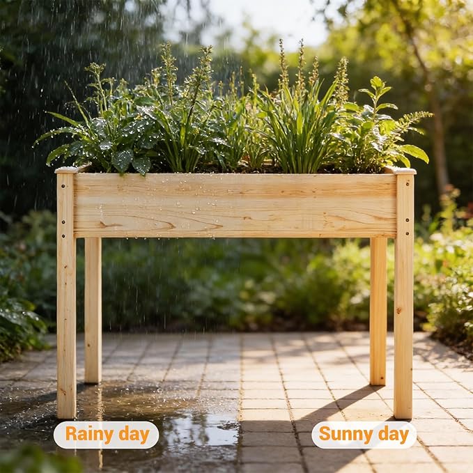 NEWBULIG Raised Garden Bed with Legs 48x24x30inElevated Wood Planter Box Stand for Outdoors Garden Balcony Courtyard Natural Wood 300 Pound Capacity for Planting Herbs Flowers Vegetables