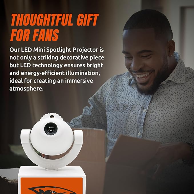 Sporticulture NCAA American Football Oregon State Beavers - Adjustable Led Mini Spotlight Projector with 6 Team Logo Designs - Portable &amp Rechargeable Spotlight - Battery-Operated - 4.375” x 3.125