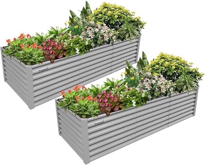 2 Packs Rectangular 8x3x2FT Galvanized Raised Garden Bed Kit Metal Ground Planter Box Outdoor Bottomless Planter Raised Beds for Vegetables Flowers Herbs Fruits Gray