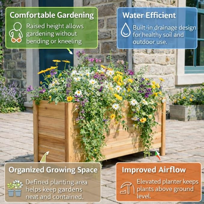 Tall Cedar Raised Garden Planter Box with Legs – Elevated Design for Comfortable Gardening Custom Sizes for Home Patio &amp Commercial Use (36 L x 18 W x 25 H)
