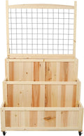 3-Tier Natural Wood Raised Garden Bed with Trellis53 H Vertical Planter Box Mobile Vertical Planter Box with Storage Area &amp Wheelsfor FlowersVegetablesHerbsOutdoor UseDurable with Drain Hol