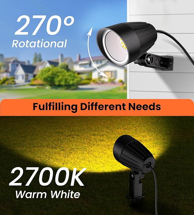 MEIKEE 9W LED Landscape Lights 120V Landscape Lighting with US 3-Prong Plug Warm White IP66 Waterproof Outdoor Garden Spotlights for Path Yard Walkway (2 Pack)