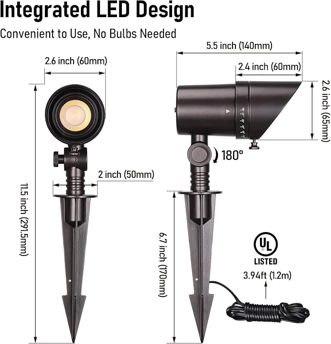 LEONLITE 8-Pack 5CCT LED Landscape Spotlight 15°-60° Adjustable Beam Angle 8W Low Voltage Spot Light with Stepless Adjustment 12-24V AC/DC Aluminum IP65 Waterproof Oil Rubbed Bronze
