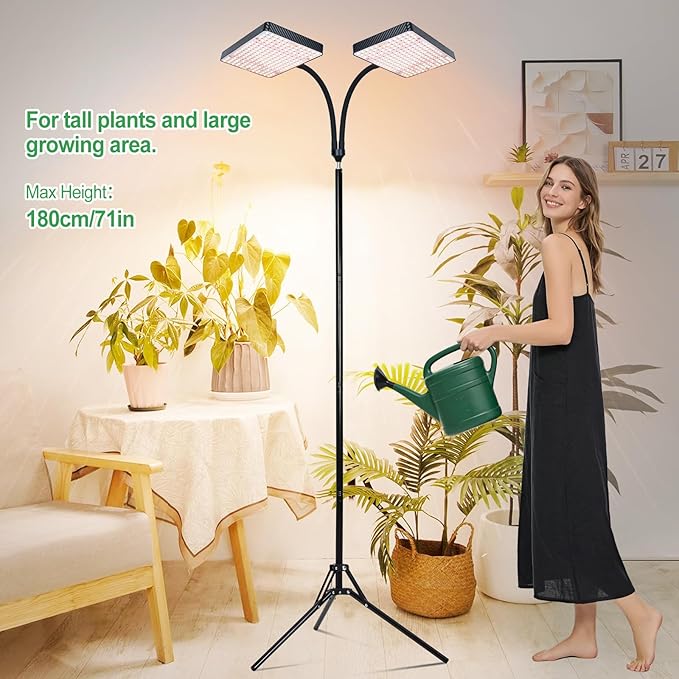2026 2Head Full Spectrum Grow Light with Stand 50 Watt Bright Grow Lights for Indoor Large Plants Tall Bonsai Tree Auto On/Off Daily Timer(4/8/12/16/20H) Adjustable Stand 24-78