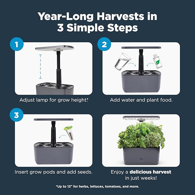 AeroGarden Harvest 2.0 Indoor Garden Hydroponic System with LED Grow Light Holds up to 6 Pods Charcoal
