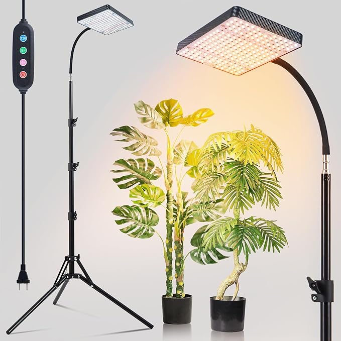 2026 Grow Light with Stand 4/8/12/16/20H Timer 25 Watt Power Draw NO Need Adapter Bright Enough for Indoor Tall Plants Bonsai Tree Daisy Chain Function 40-64 Height Adjustable