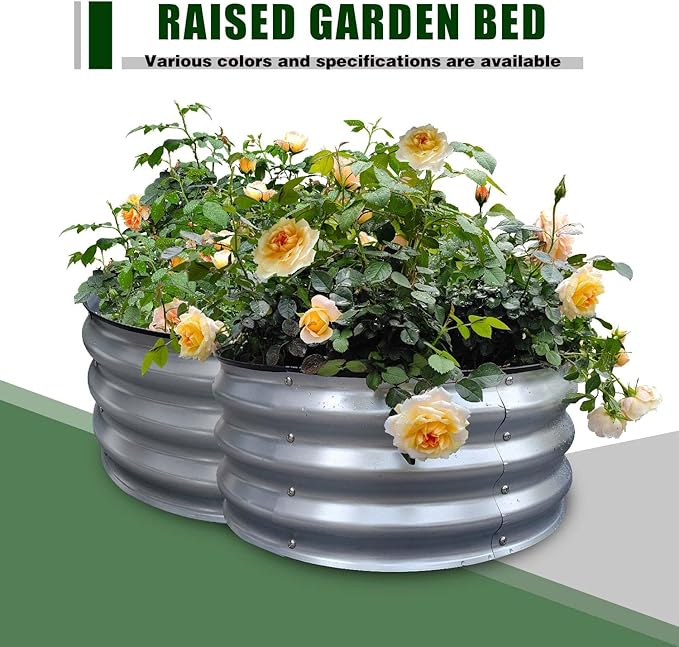GrowHaus 2Pack 2x2x1FT Galvanized Raised Garden Bed Planter Boxes Outdoor Round Metal Garden Beds for Planting Vegetables Flowers Herbs Silver