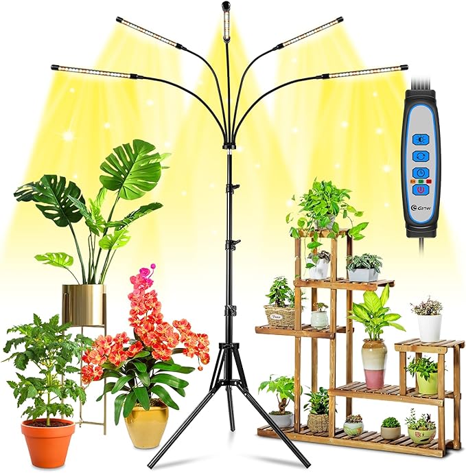Wolezek Grow Lights for Indoor Plants Full Spectrum 100 LEDs Plant Lights for Indoor Growing with Adjustable Stand 5-Head Plant Grow Lamp with Auto 6/12/16H Timer Ideal for Large &amp Tall Plants