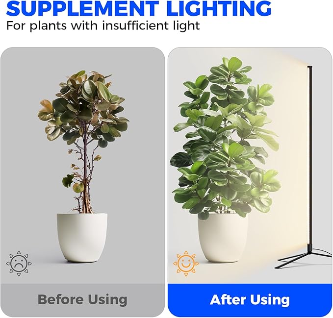 Barrina Grow Lights for Indoor Plants with Stand 42W 169 LEDs Full Spectrum Wide Illumination Area T10 Vertical Standing Plant Grow Light 4FT Height with On/Off Switch and Tripod Floor Stand