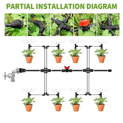 Upgraded Drip Irrigation System 233FT Automatic Irrigation System Watering Misting System for Greenhouse/Garden/Yard/Lawn Micro Drip Irrigation Kit with 1/4 inch 1/2 inch Irrigation Tubing