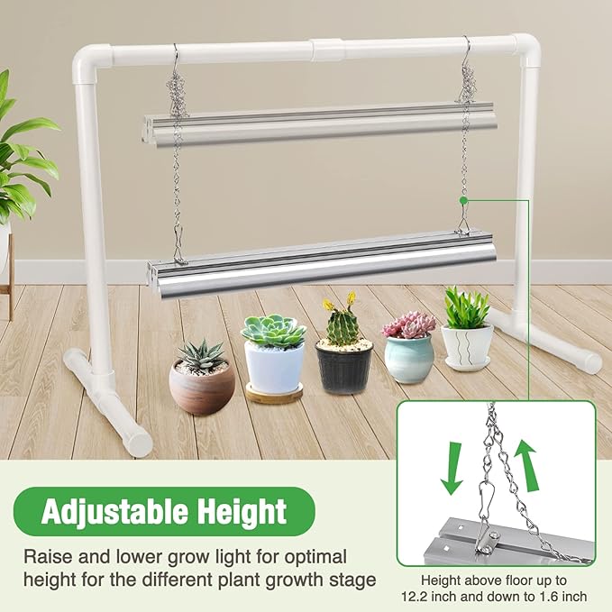 SOLIGT 2 ft Grow Light for Seed Starting with Stand Double Tube Warm White Full Spectrum Seedling Grow Light for Indoor Plants 80 LED Chips Height Adjustable