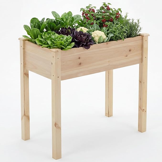 NEWBULIG Raised Garden Bed with Legs 34x18x30inElevated Wood Planter Box Stand for Outdoors Garden Balcony Courtyard Natural Wood 400 Pound Capacity for Planting Herbs Flowers Vegetables