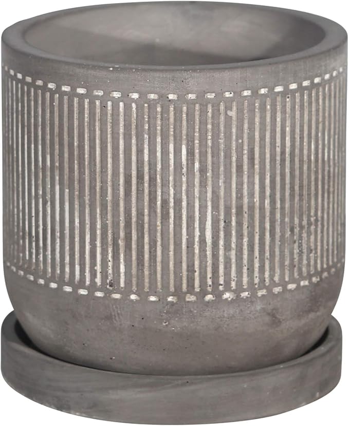 6 LINE Pattern Planter W Saucer Gray