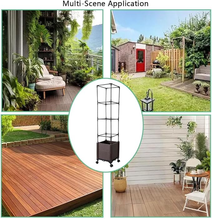 Raised Garden Bed with Tomato Cage &amp Trellis 56 Self-Watering Tomato Planter Box for Vegetables Flowers | Lockable Wheels Vertical Gardening | Indoor Outdoor Patio Use Easy Assembly