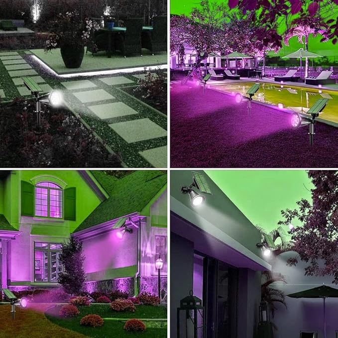 Solar Landscape Lights 7 LED Solar Spotlights 2 in 1 Security Light Solar Lights Outdoor Waterproof for TreePatioYard (Pink)