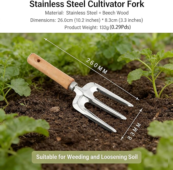 Gardening Tool Set 5-Piece Stainless Steel Garden Tools with Beech Wood Handles for Weeding and Transplanting