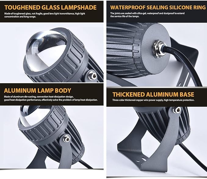 10W IP65 Waterproof LED Floodlight - Rotating Narrow Beam Spotlight for Outdoor Architectural Lighting (White AC85-265V)