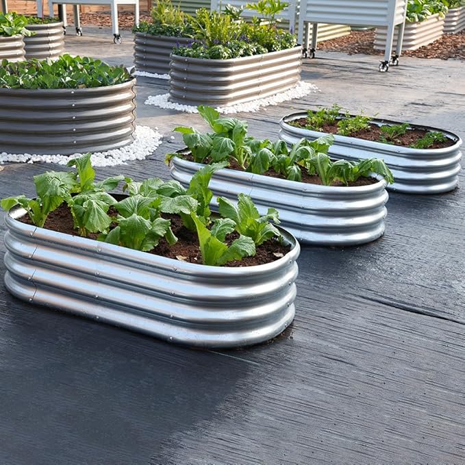 3 Pack 4x2x1ft Galvanized Raised Garden Bed Kit Oval Metal Ground Planter Box Outdoor Bottomless Planter Raised Beds for Vegetables Flowers Herbs Fruits Silver