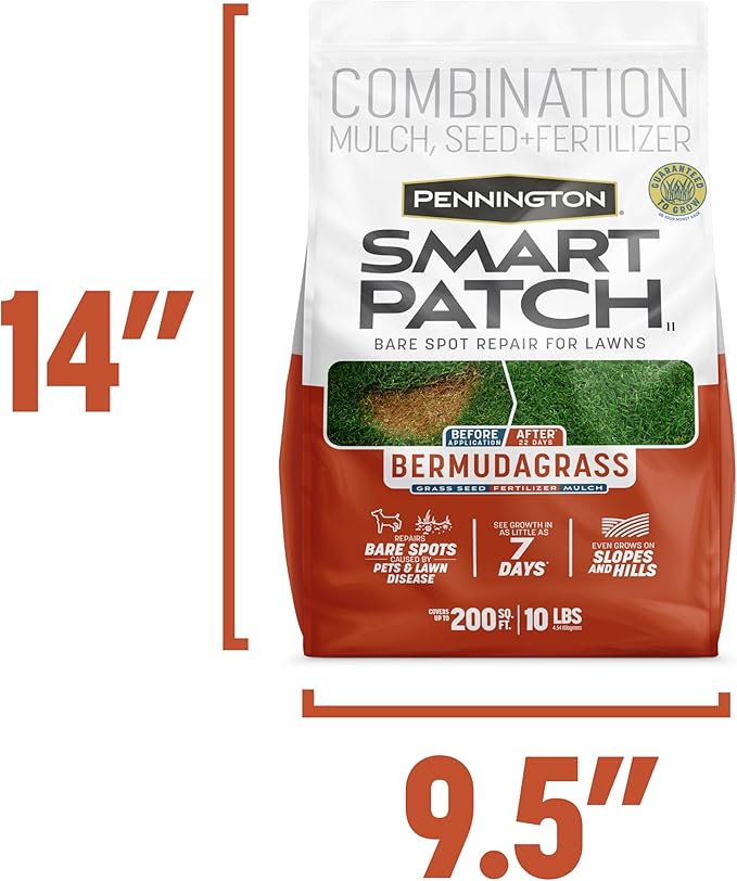 Pennington Smart Patch Bermudagrass 10lb 200 sq. ft. Grass Seed Bare Spot Repair with Mulch and Fertilizer