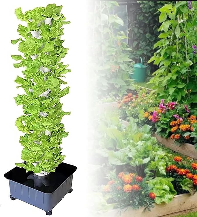 Hydroponic Growing System Kits 45 Plants Sites Grow System Vertical Grow Tower with Pump Movable Water Tank Growing System for Fruits &amp Vegetables-//