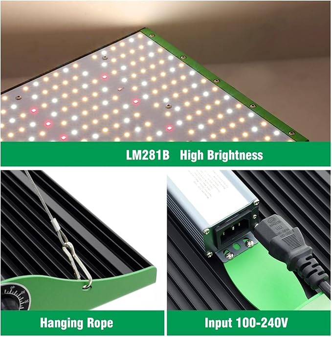 1000W LED Grow Lights for Indoor Plants Full Spectrum Veg Bloom Daisy Chain 3 Modes Timer Dimmable Plant Light for Hydroponic Indoor Plants Seeding Veg FlowerGreen