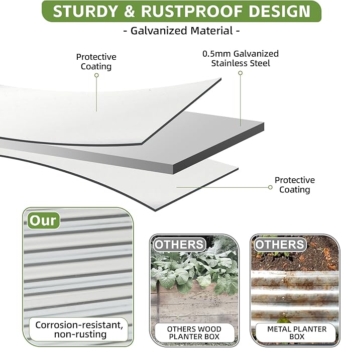 8x2x2ft Raised Garden Bed - Galvanized Deep Root Planter Boxes Outdoor with Wing Nuts and Safety Edges for Gardening Vegetables Flowers Herbs Succulents - Silver