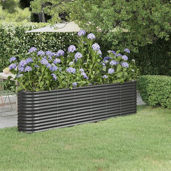 Garden Planters Outdoor Planters Garden Raised Bed Powder-Coated Steel 102.4x15.7x26.8 Anthracite for Growing Vegetables and Flowers