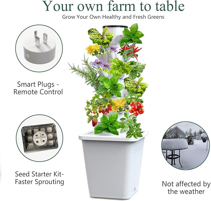 Hydroponics Growing 30 Pods Smart Garden Planter Hydroponics Tower Indoor Garden Hydroponic Growing Kits with Hydrating Pump Adapter Ne