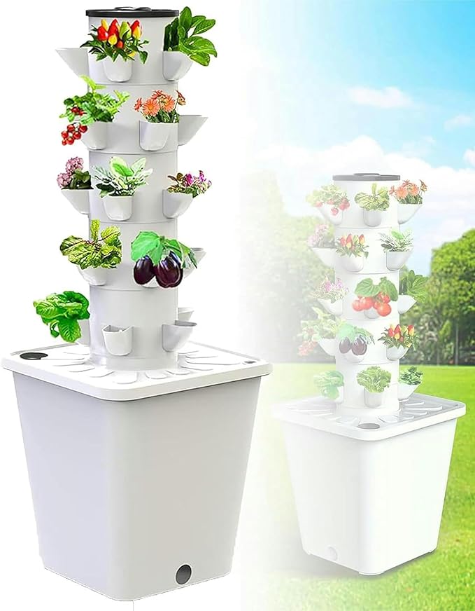 4/5/6 Floors - Hydroponic Culture for Garden with Hydroponic Tower Hydroponic Tower for Plants - with Hydration Herbal Timer Fruits Vegetables Whi