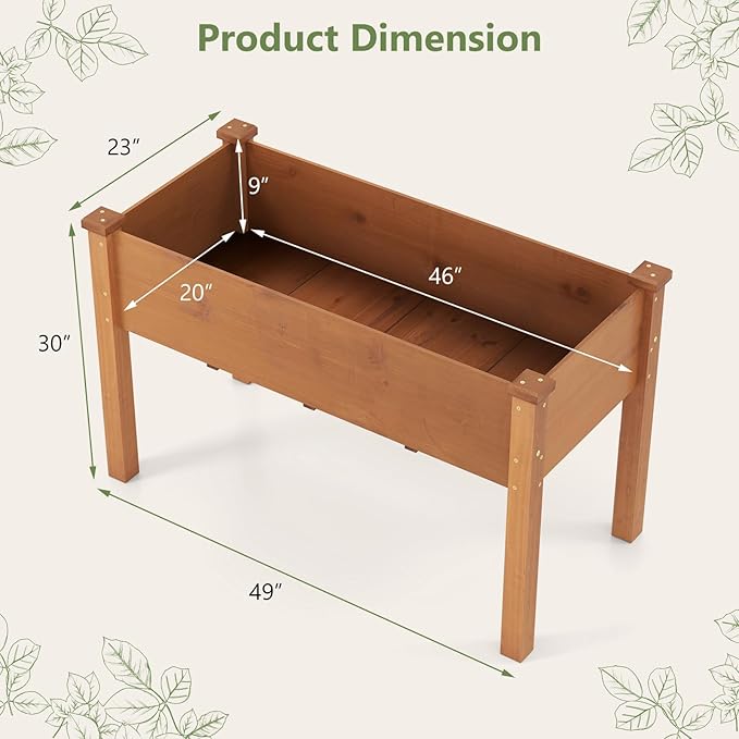 HAPPYGRILL Raised Garden Bed Outdoor Wood Garden Box w/Legs Drainage Holes Black Garden Liner Fabric Solid Wood Frame Elevated Planter Box for Backyard Patio Balcony 49” x 23” x 30” (L x W x H)