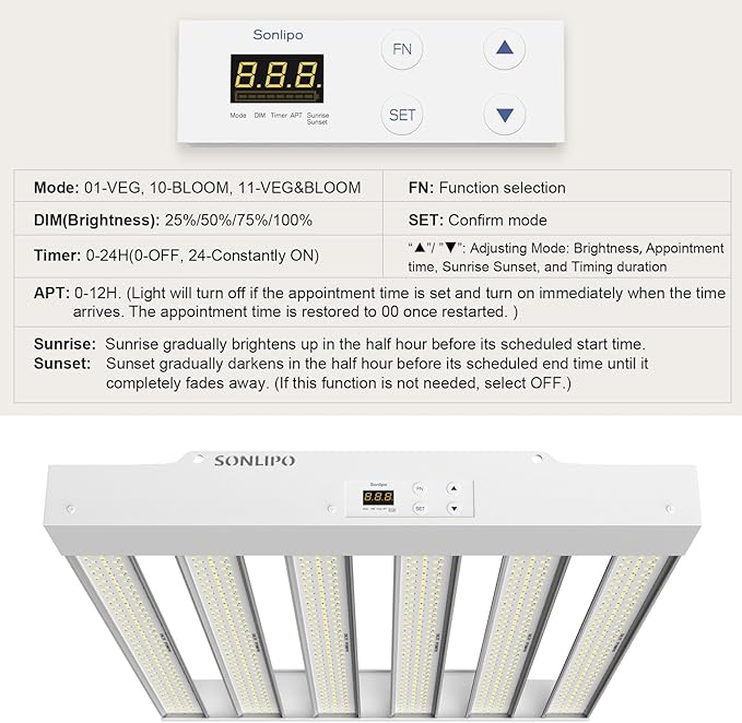 2024 New SPF2000 PRO 200W LED Grow Light 3x3ft Coverage with Veg &amp Bloom Dimmer Timer Full Spectrum Grow Lamps for Indoor Plants Seeding Flowering LED Plant Light Fixture