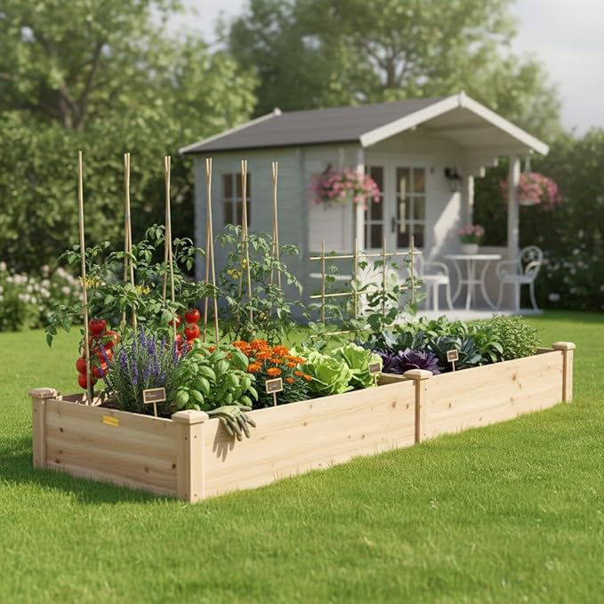 Hollyone 8×2ft inches Wood Raised Garden Bed Frame Planters Wooden Elevated Planting Planter Box for Outdoor Herb Vegetables Flowers Grass Lawn Yard Patio - Natural 96 x 24 x 11in