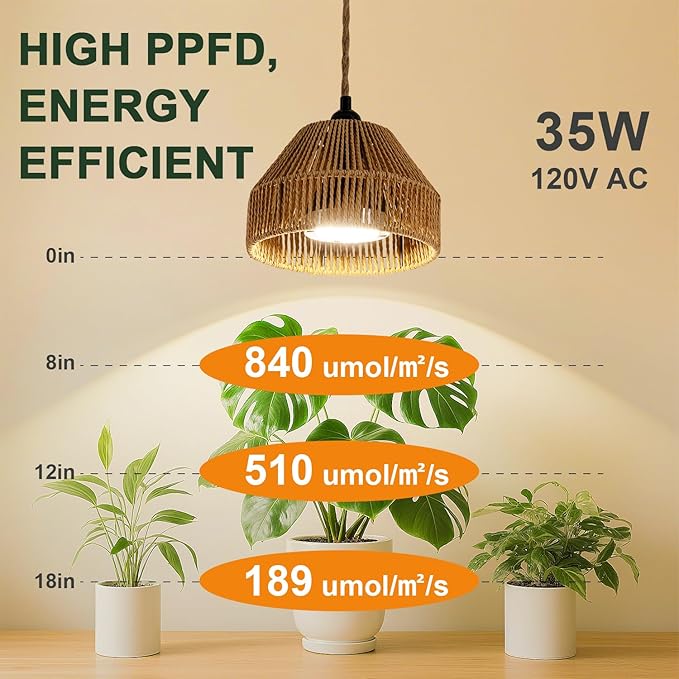 30W Suspended Indoor Plant Growth Light 24-Hour Cycle Timer 4000k Full Spectrum LED Suitable for Large Tall Plants Gardens Flowers and greenhouses Suspended Plant Pendant Light