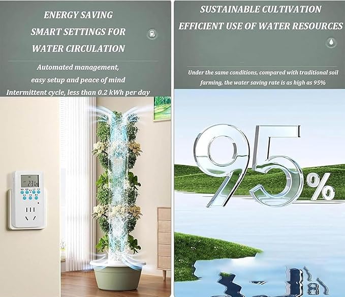 Vertical Indoor Garden Hydroponics Growing System Tower with Hydrating Pump Vertical Planter with LED Light for Herbs Fruits and Vegetables7thfloor