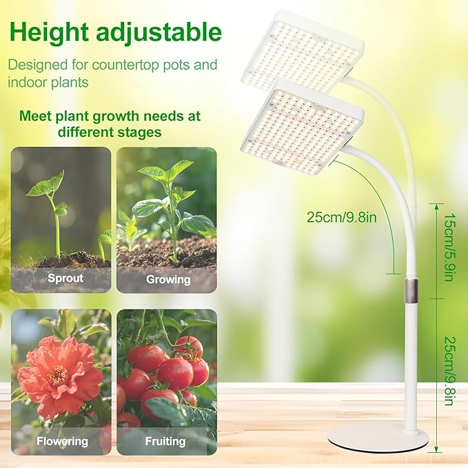 Desk Grow Light Bright Tabletop Grow Lights for Seed Starting Seedlings Bonsai 25 Watt Power Draw NO Need Adapter 16-24 Height Adjustable Daisy Chain Function